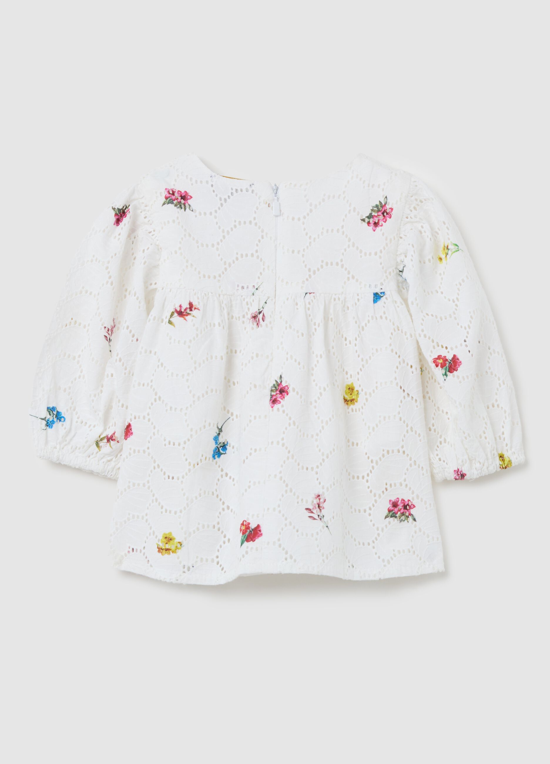 White broderie anglaise blouse with flowers