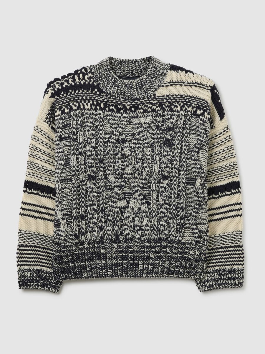 Black regular fit sweater with jacquard pattern_4