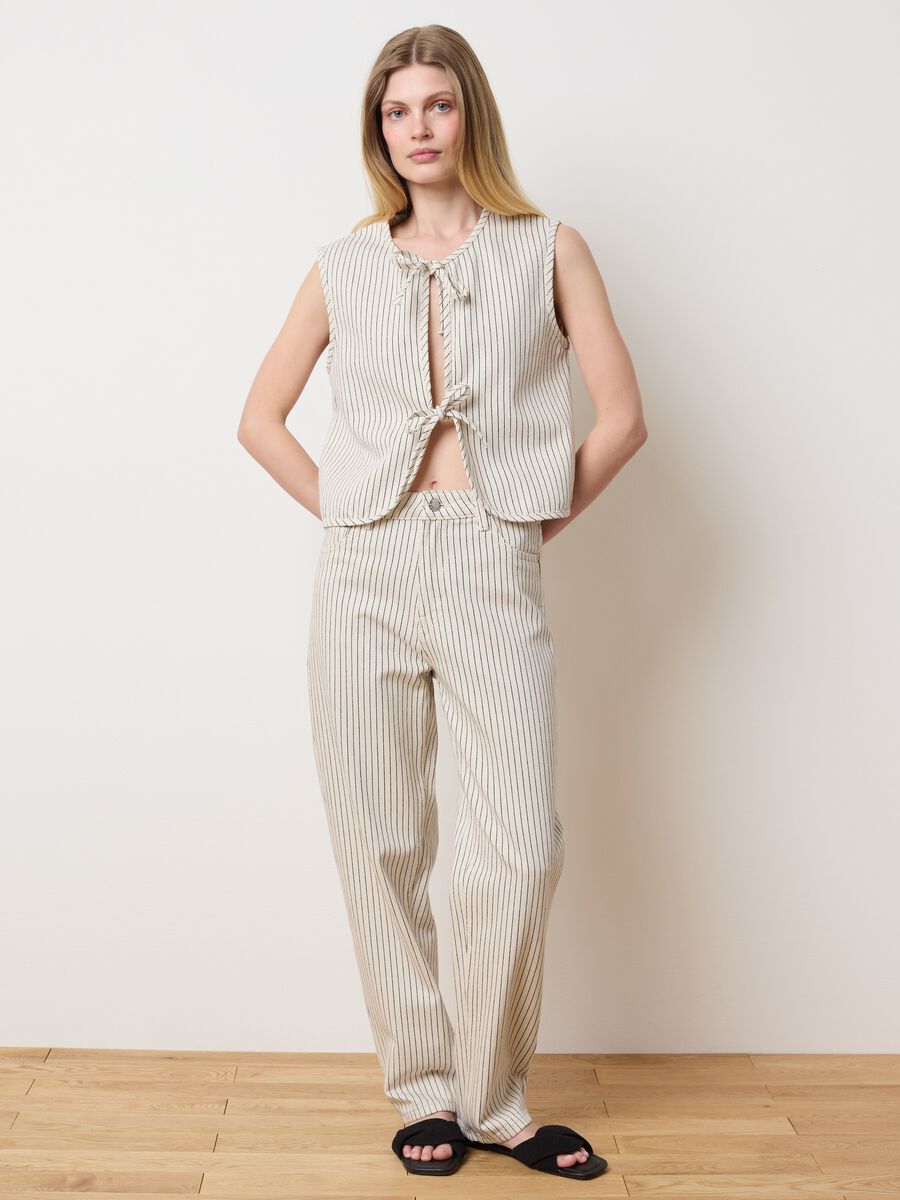 Carrot fit pinstripe jeans._0