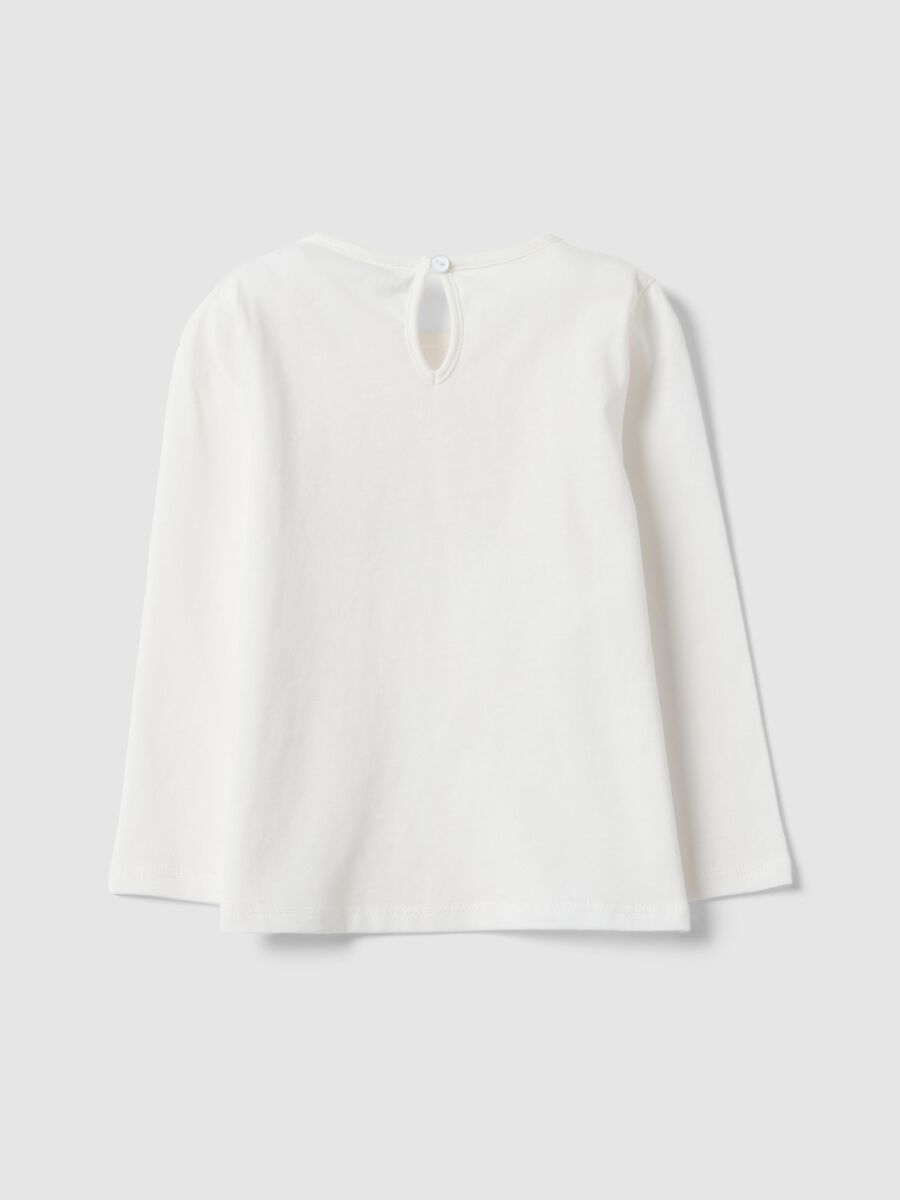 T-shirt a maniche lunghe in puro cotone bianca da bimba con stampe_1