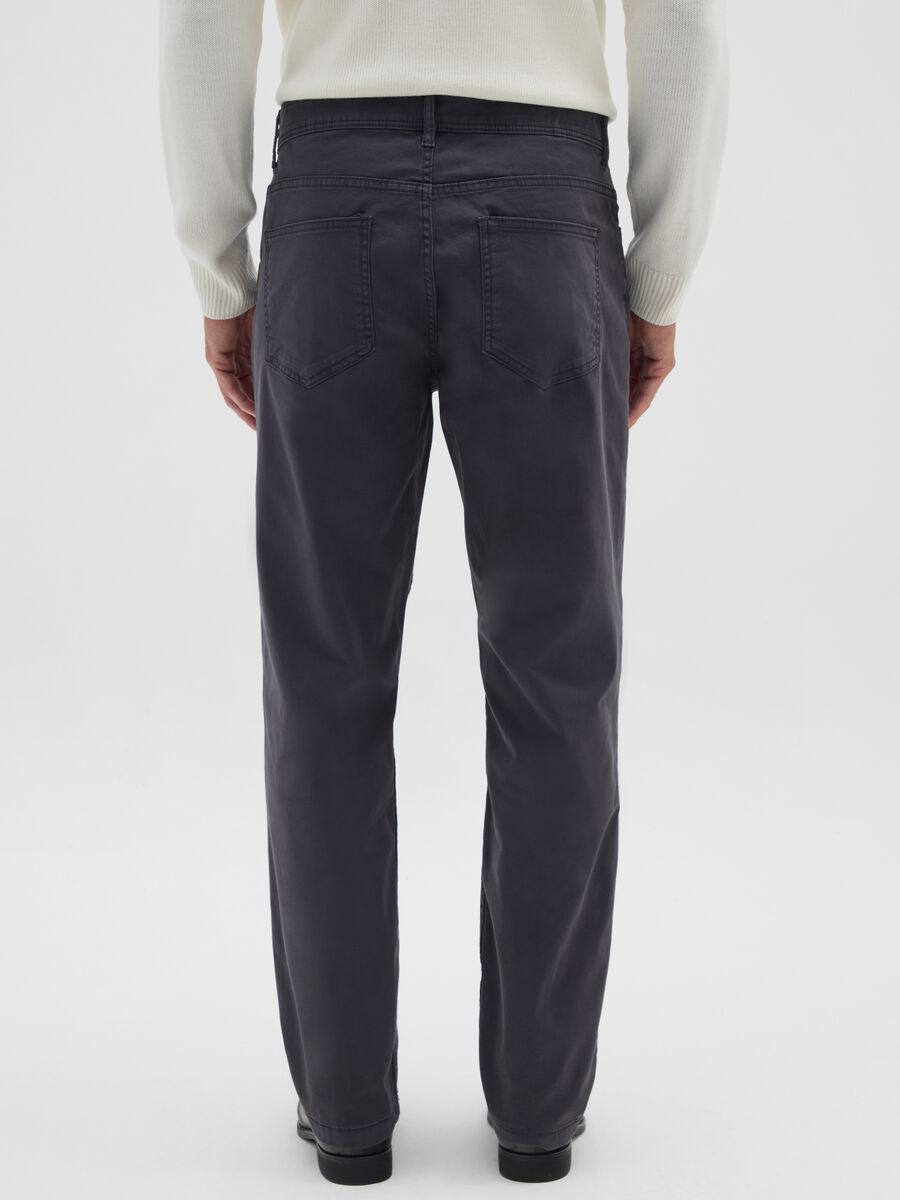 Blue Stretch Cotton Regular Fit Trousers_2