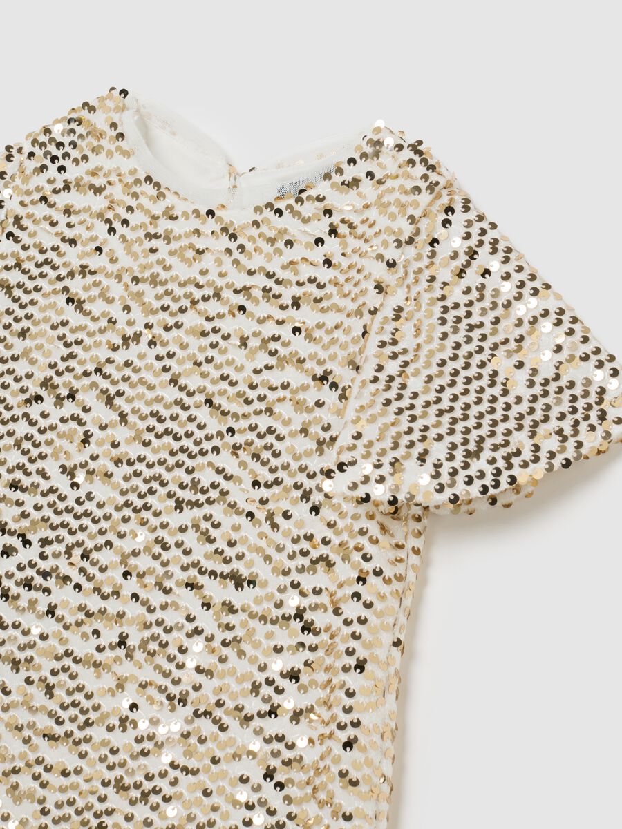 Regular fit beige girl's dress with sequins_3