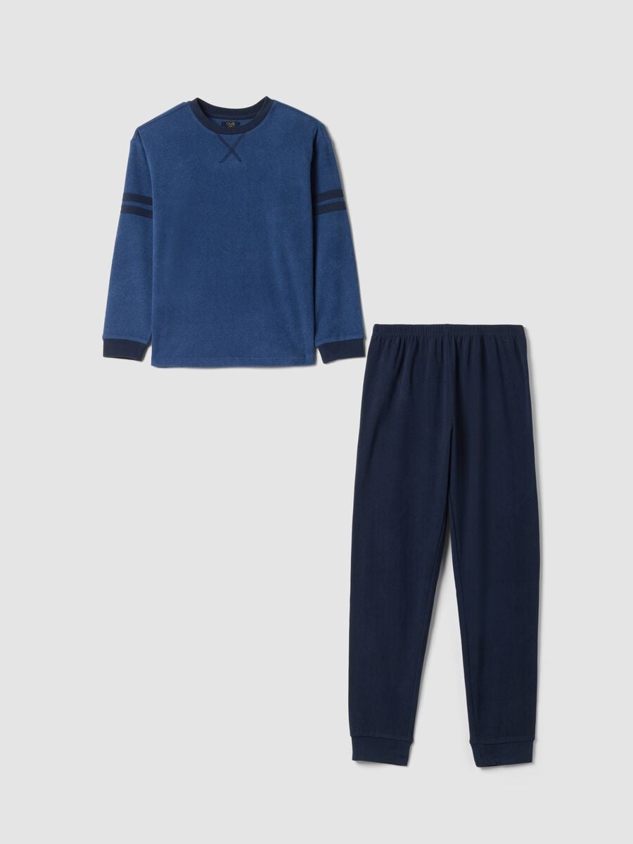 Pigiama lungo blu in tessuto elasticizzato con girocollo_0