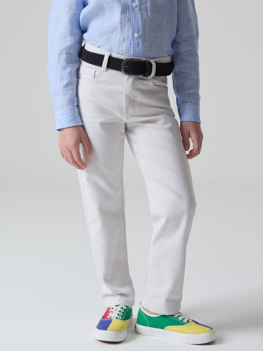 Jeans in cotone e lino con cintura_1