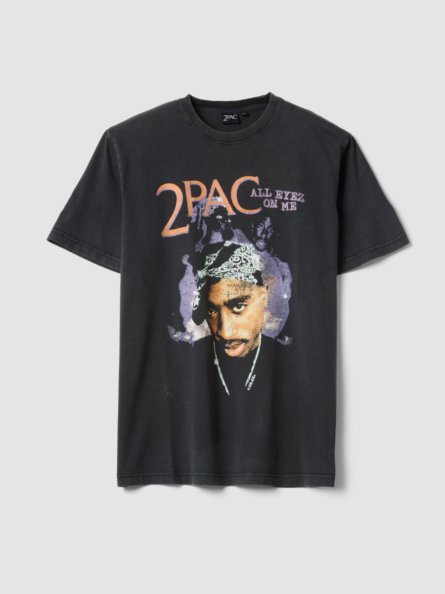 T-shirt nera con stampa 2Pac in puro cotone relaxed fit_0
