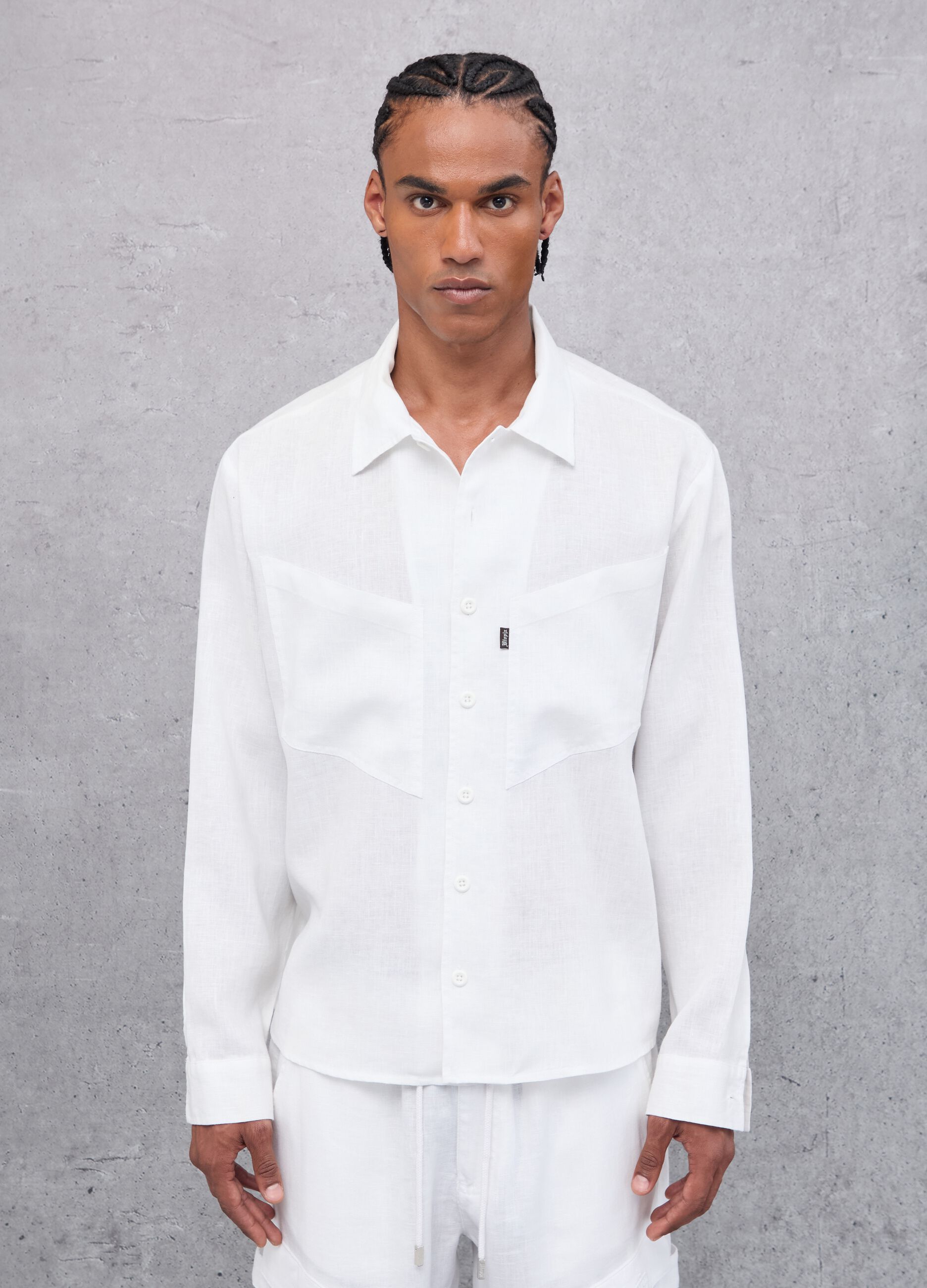 100% Linen Cargo Shirt White