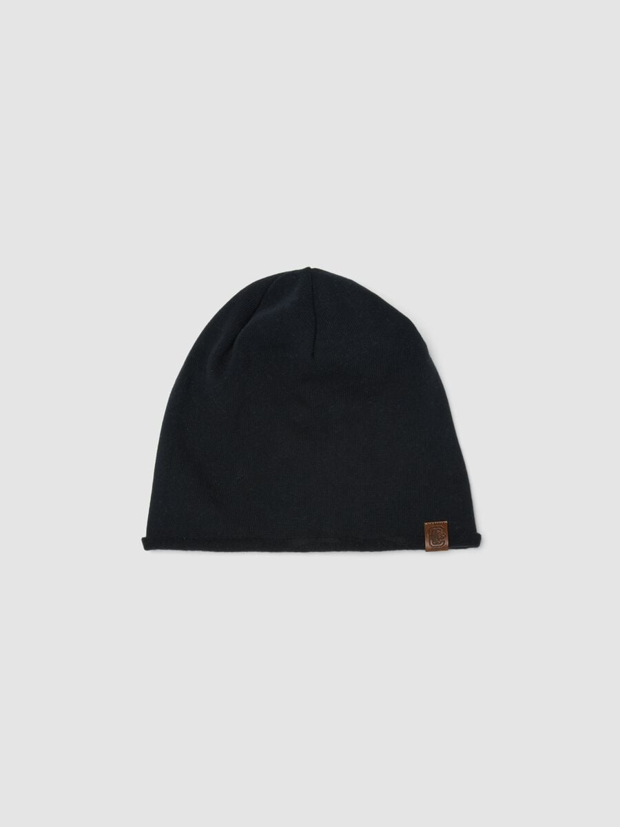 Cappello nero in cotone elasticizzato jersey knit per bambino_0