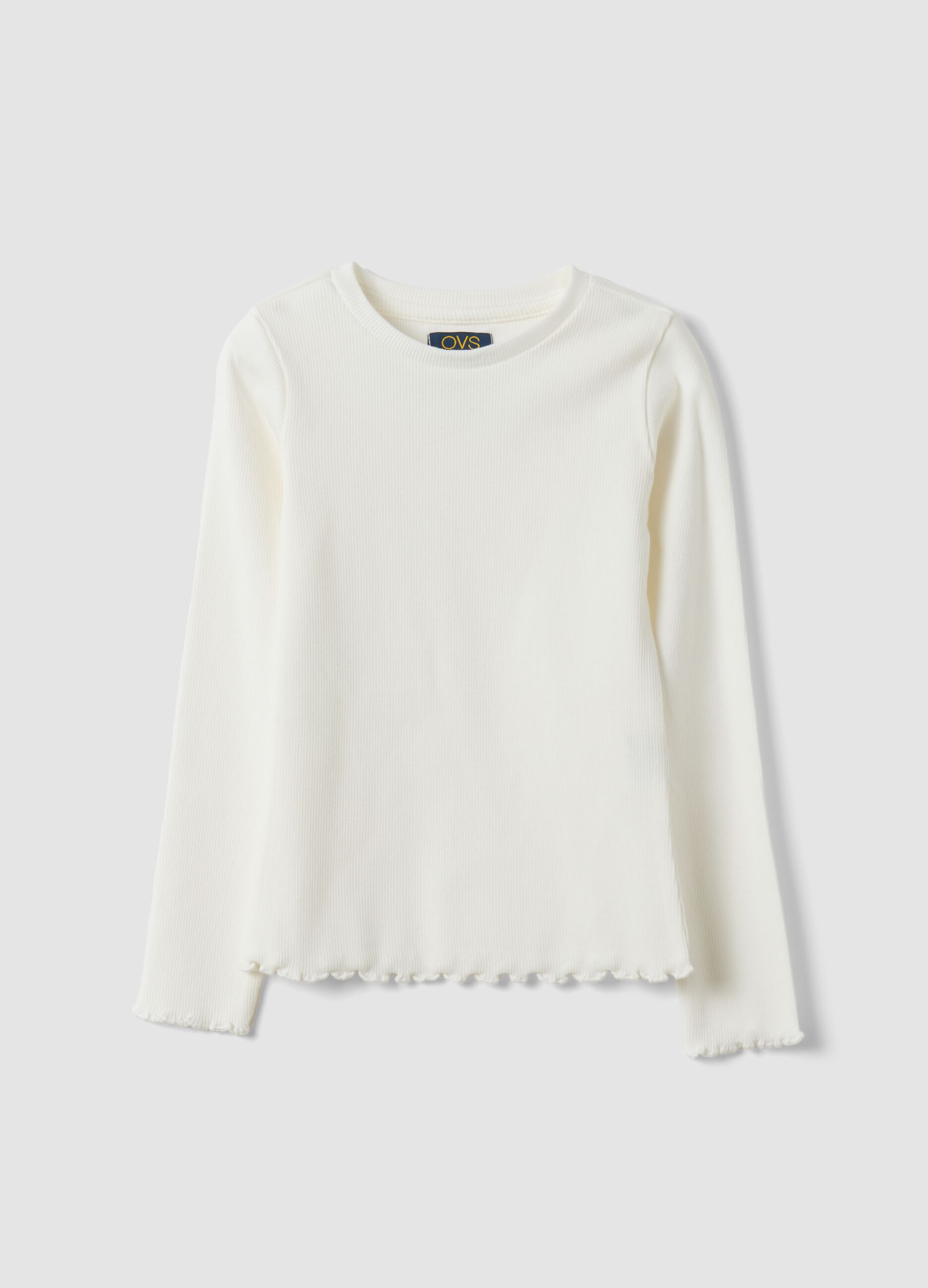 White ribbed organic stretch cotton T-shirt