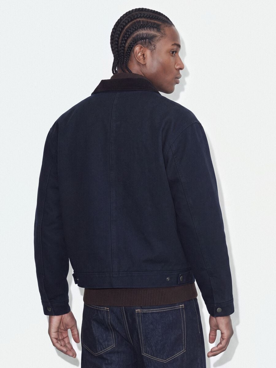 Blue cropped pure cotton padded jacket, oversized fit_2