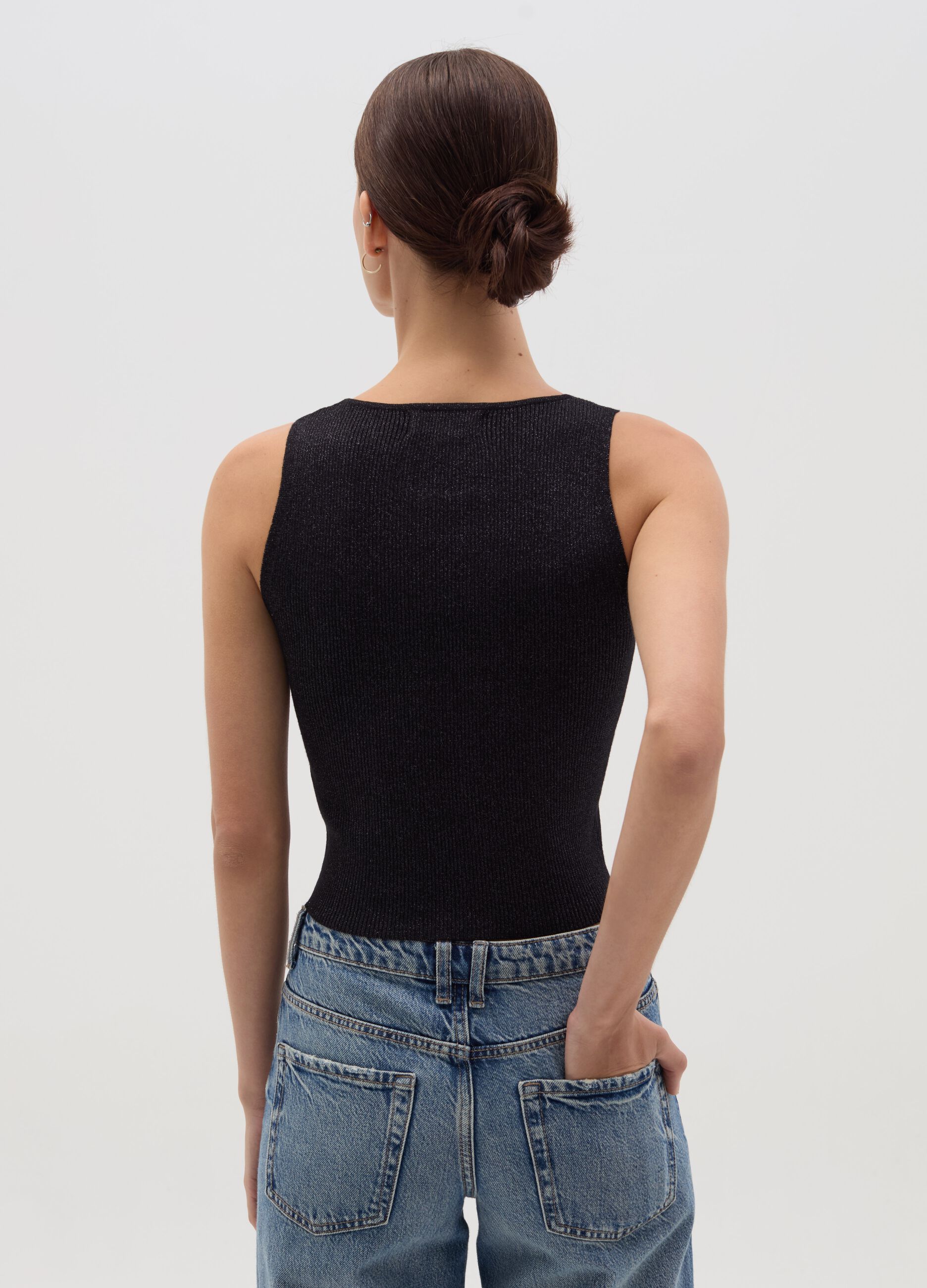 Ribbed lurex tank top