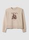 Beige cotton-blend crew-neck sweatshirt with teddy print_0