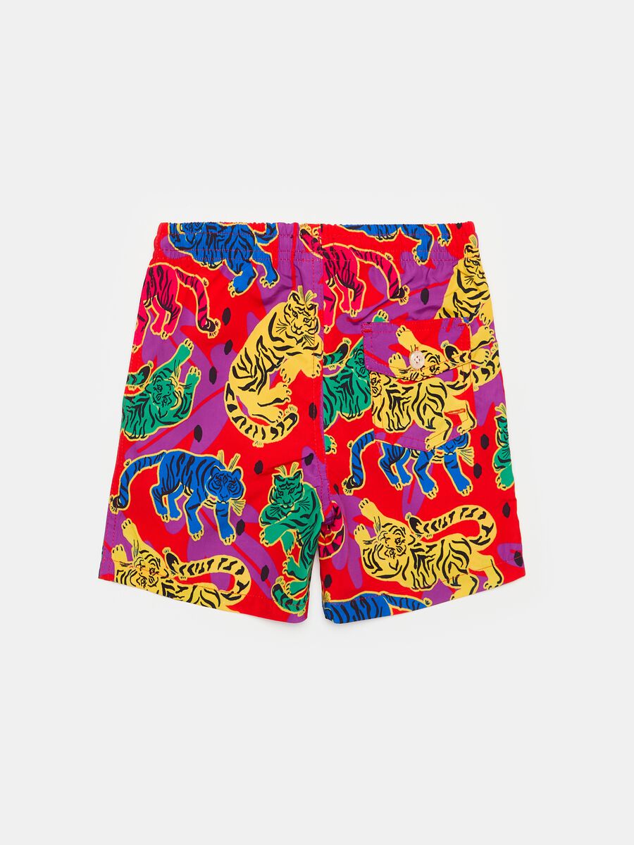 Swimming trunks with drawstring and tiger print_3
