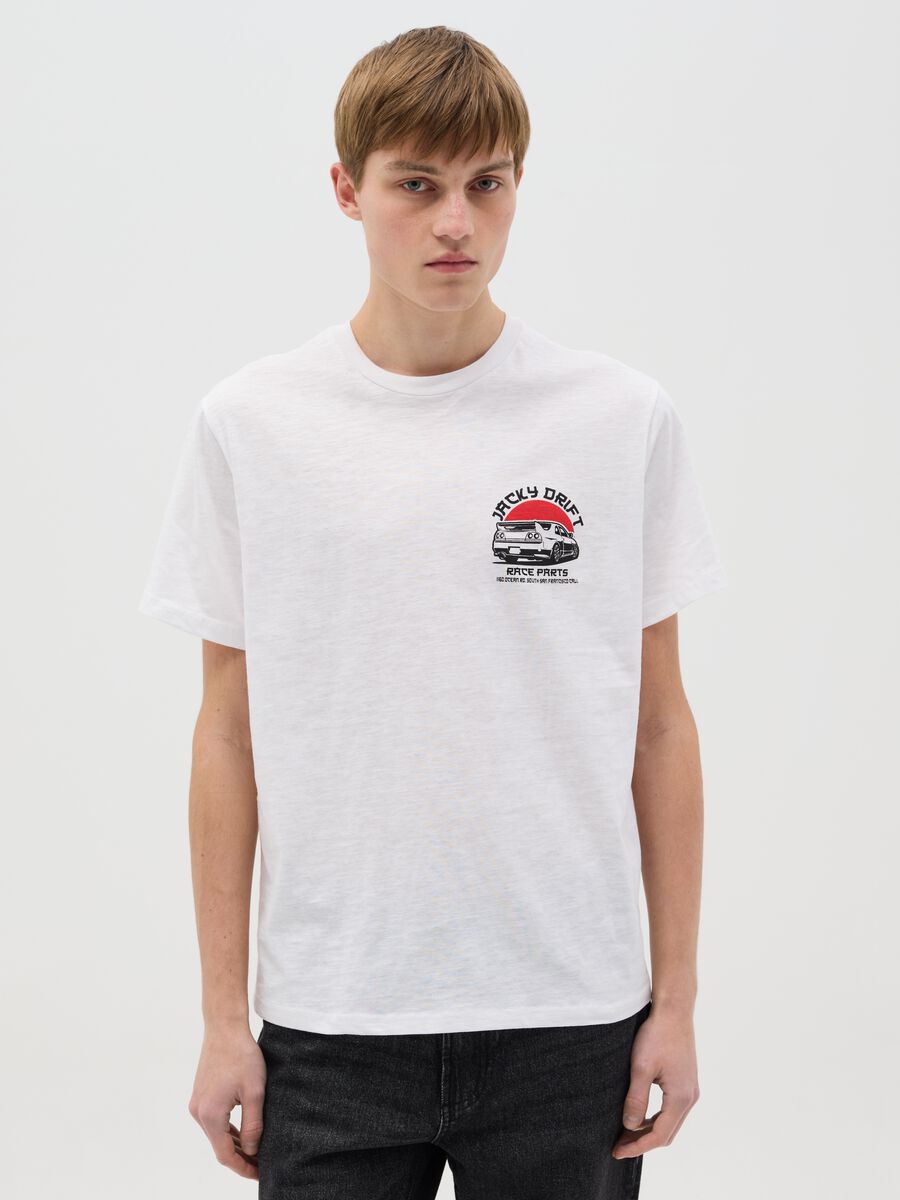 Cotton T-shirt with "Jacky Drift" racing car print_0