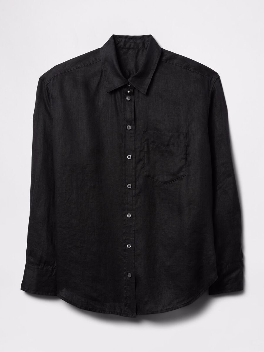 Wide black shirt in 100% linen_4