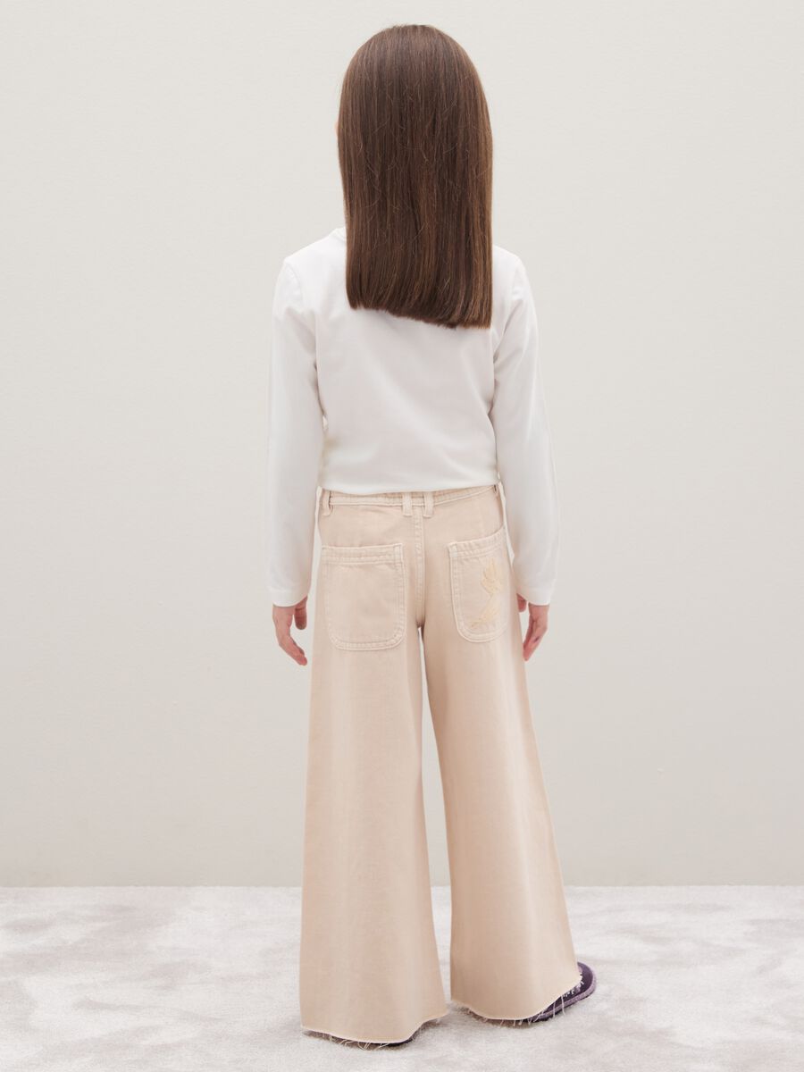 Girls' wide-leg beige cotton trousers_1