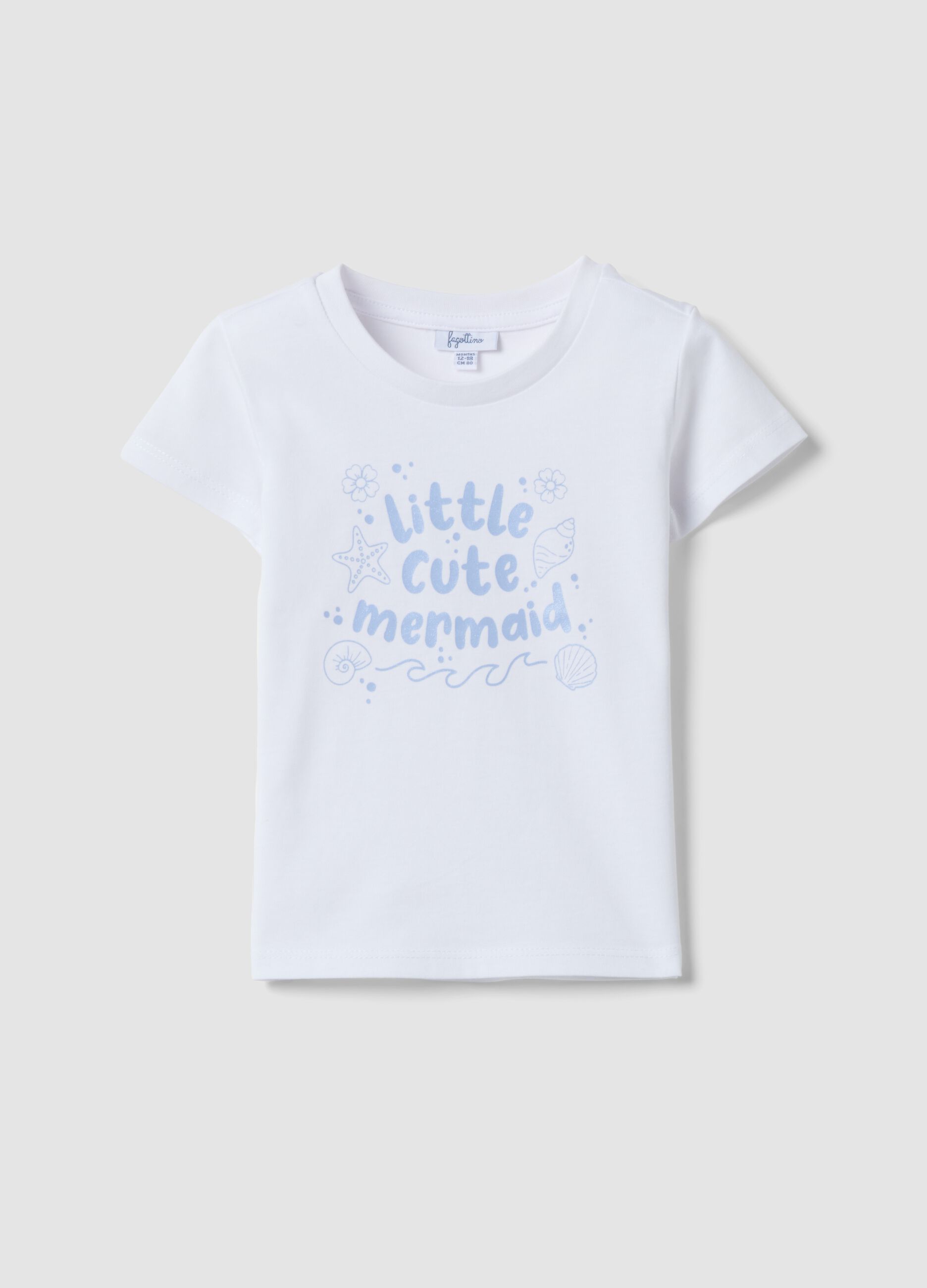 White pure organic cotton girls&rsquo; T-shirt with seaside print