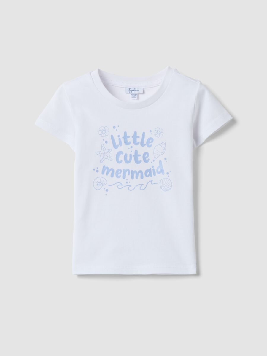 White pure organic cotton girls&rsquo; T-shirt with seaside print_0