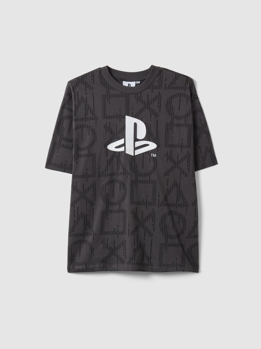 T-shirt in puro cotone grigio da ragazzo oversize fit con stampa_3