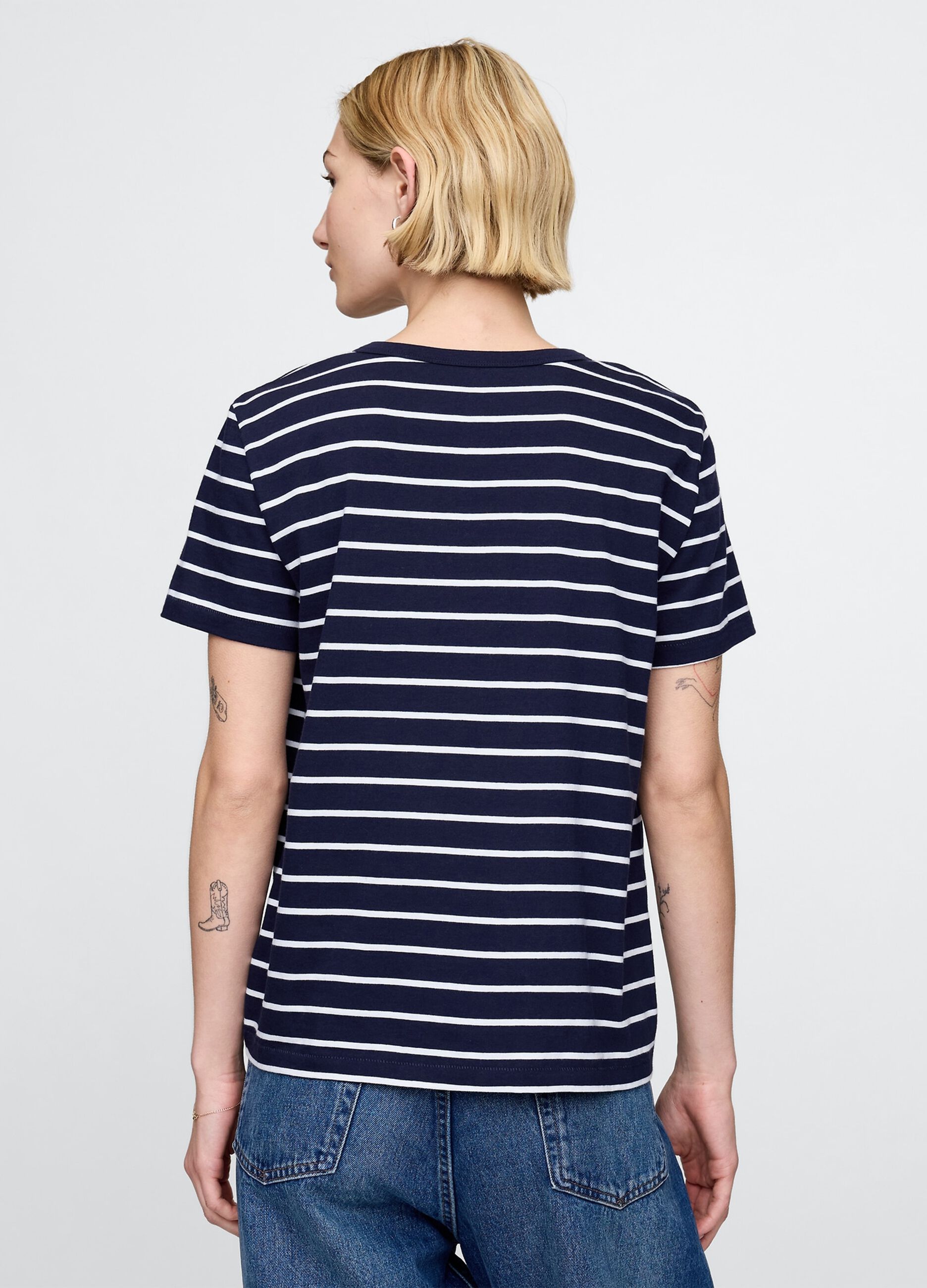 Blue and white striped pure cotton T-shirt