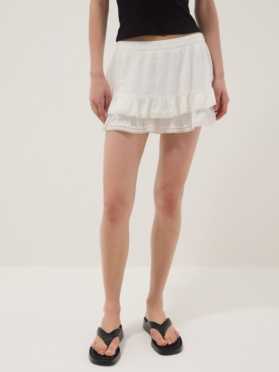 White cotton-viscose blend mini skirt with ruffles_1
