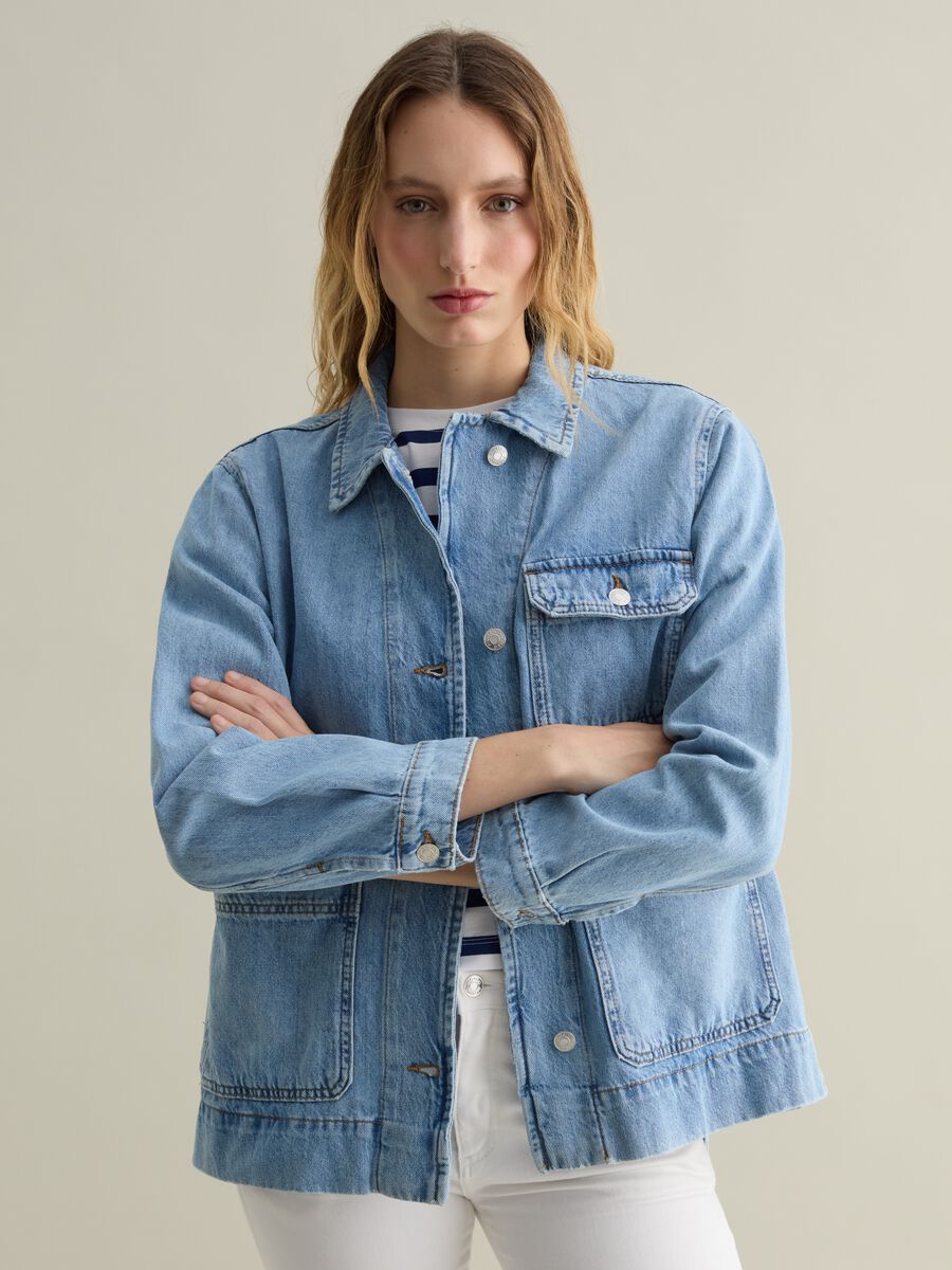 Denim shacket with belt_0