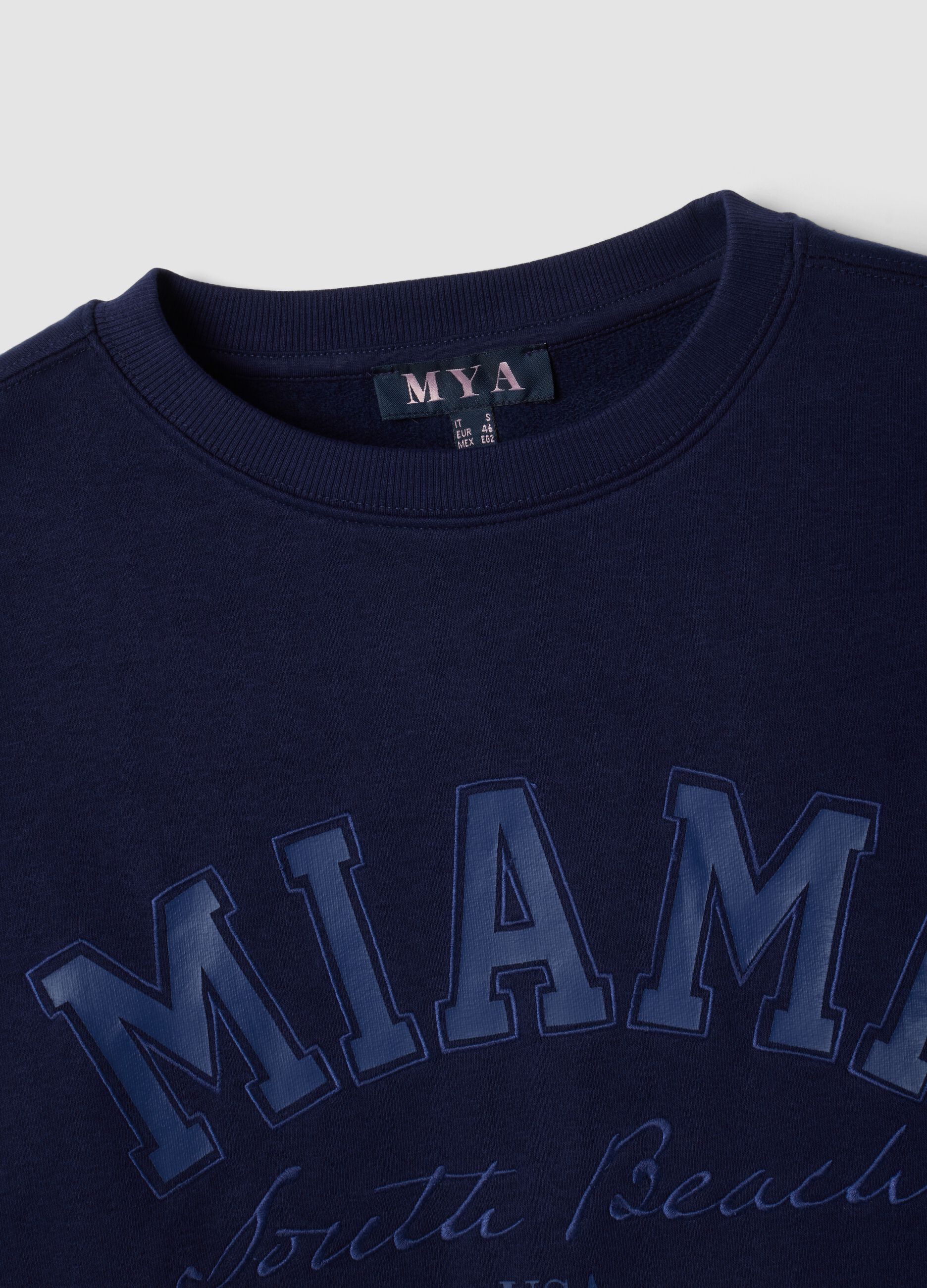 Blue cotton-blend sweatshirt with Miami slogan