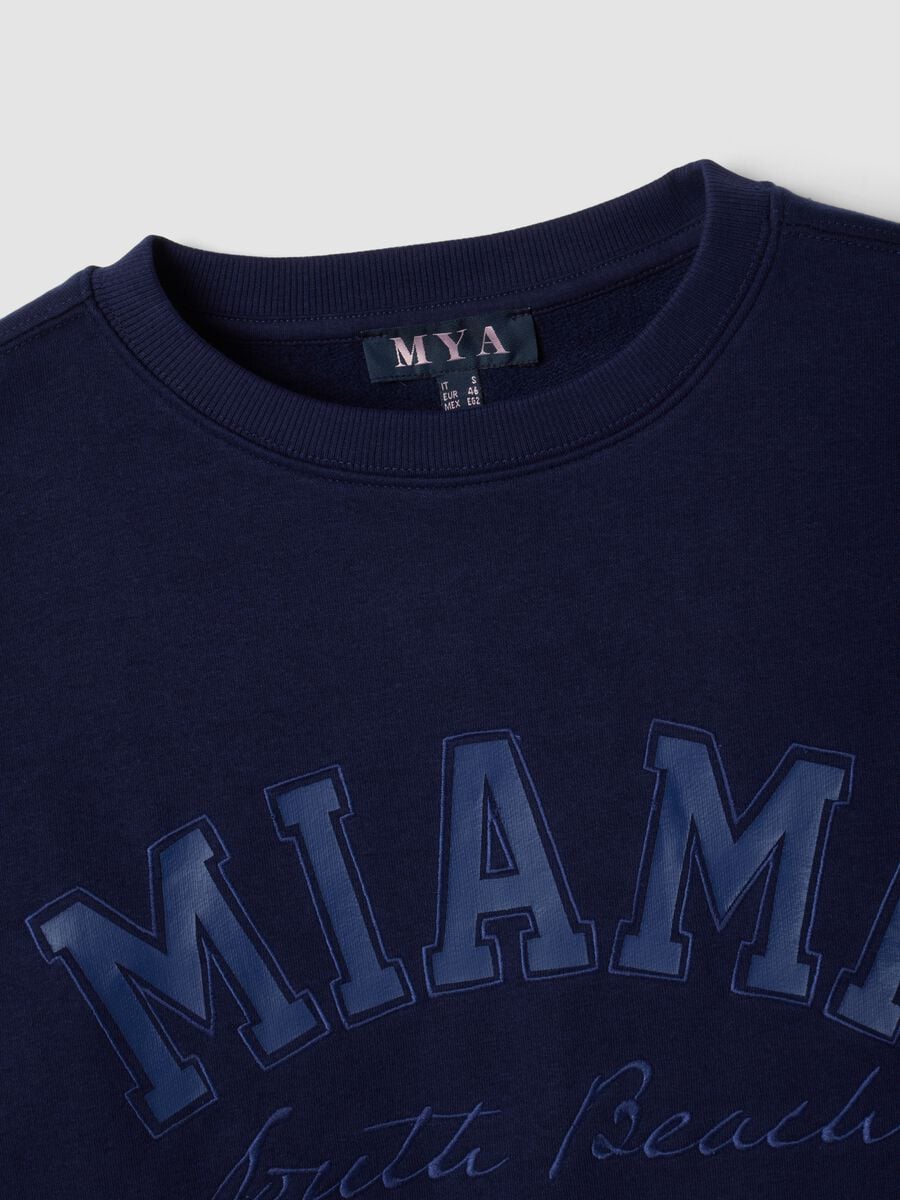 Blue cotton-blend sweatshirt with Miami slogan_1