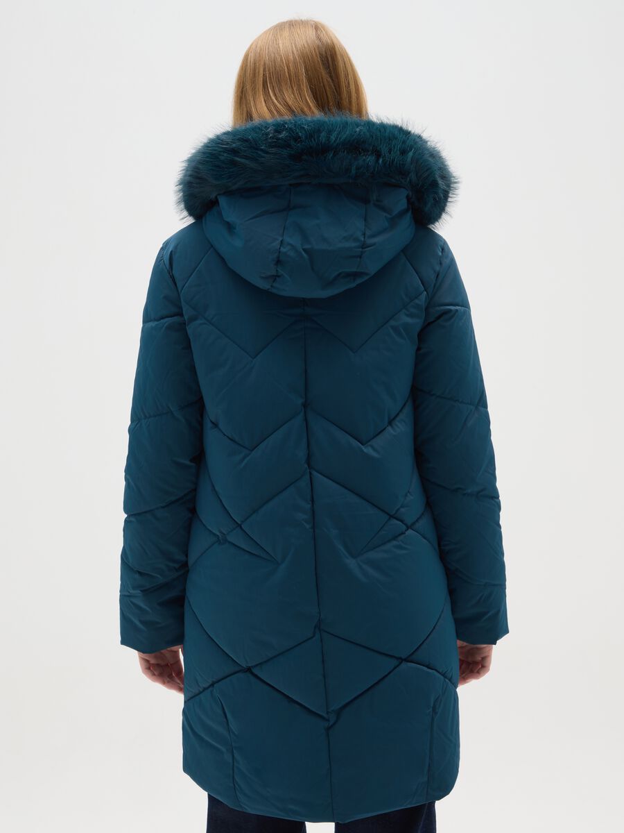 Long Blue Hooded Down Jacket_3