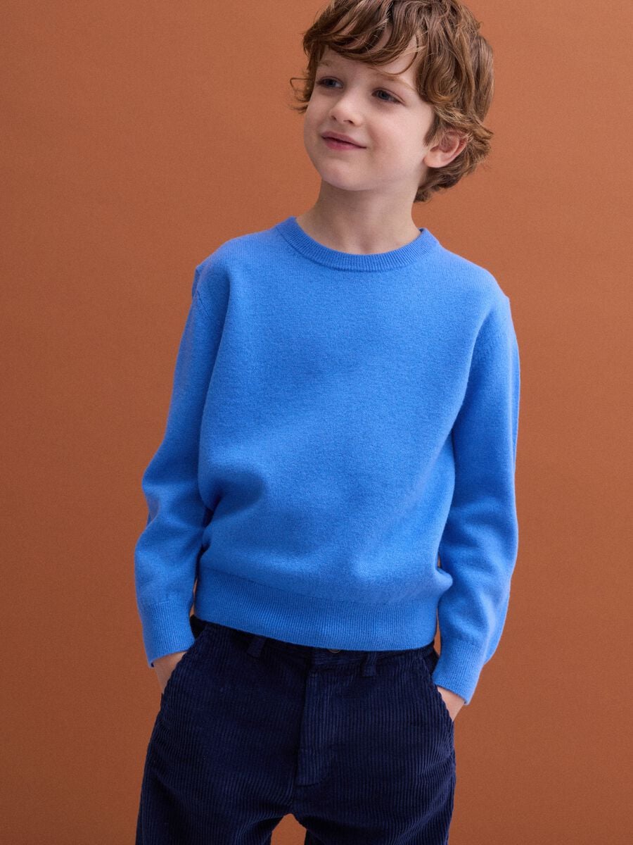 Maglia azzurra in pura lana a maniche lunghe regular fit_1