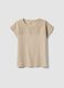 Beige pure cotton T-shirt with broderie anglaise_0