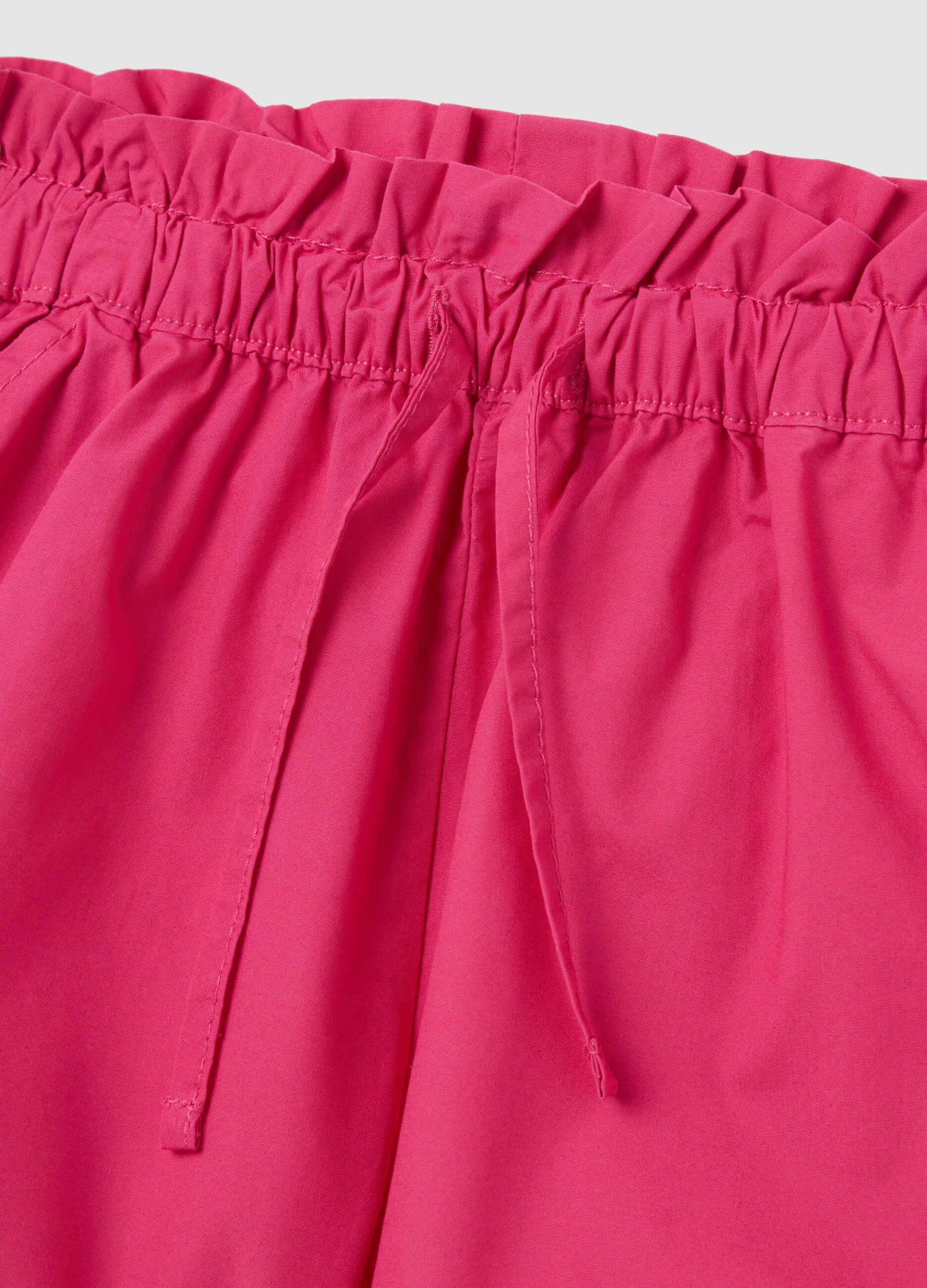 Girls' regular fit pink pure cotton shorts with ruched waistband