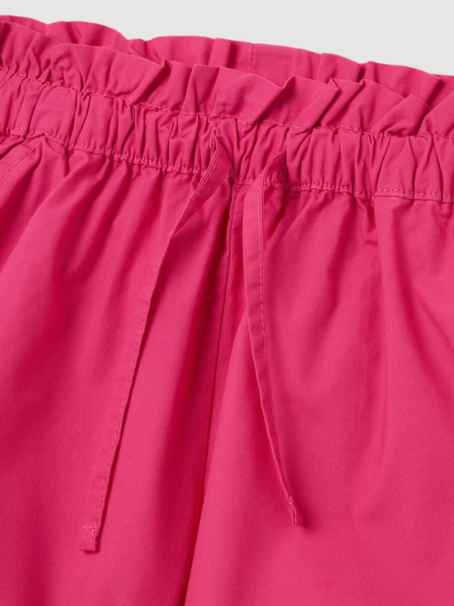 Girls' regular fit pink pure cotton shorts with ruched waistband_2