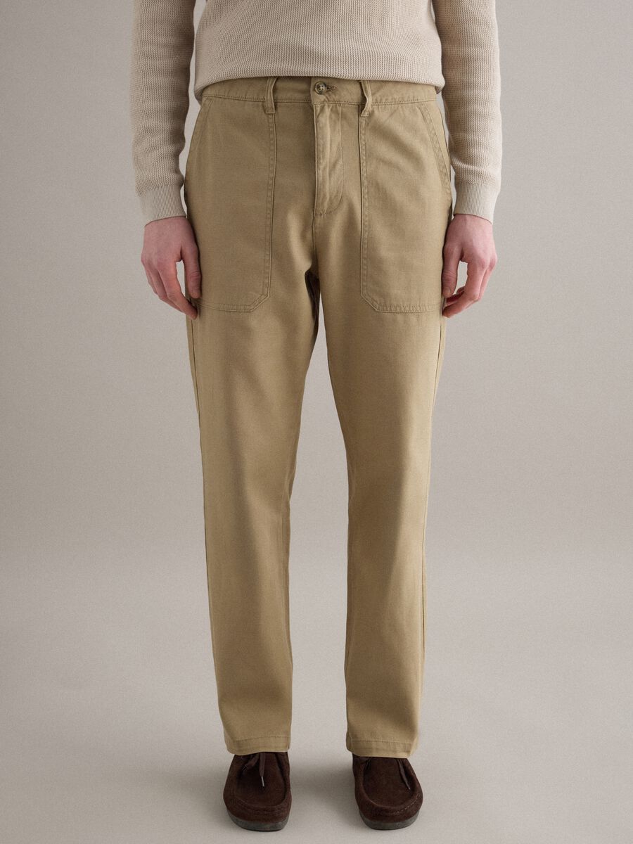 Pantaloni in cotone e lino beige regular fit_1