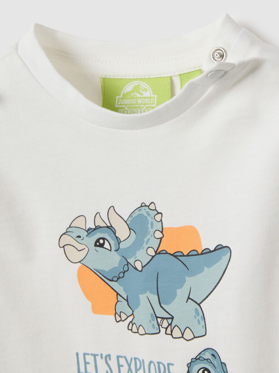 White pure cotton T-shirt for kids regular fit with dinosaurs_3