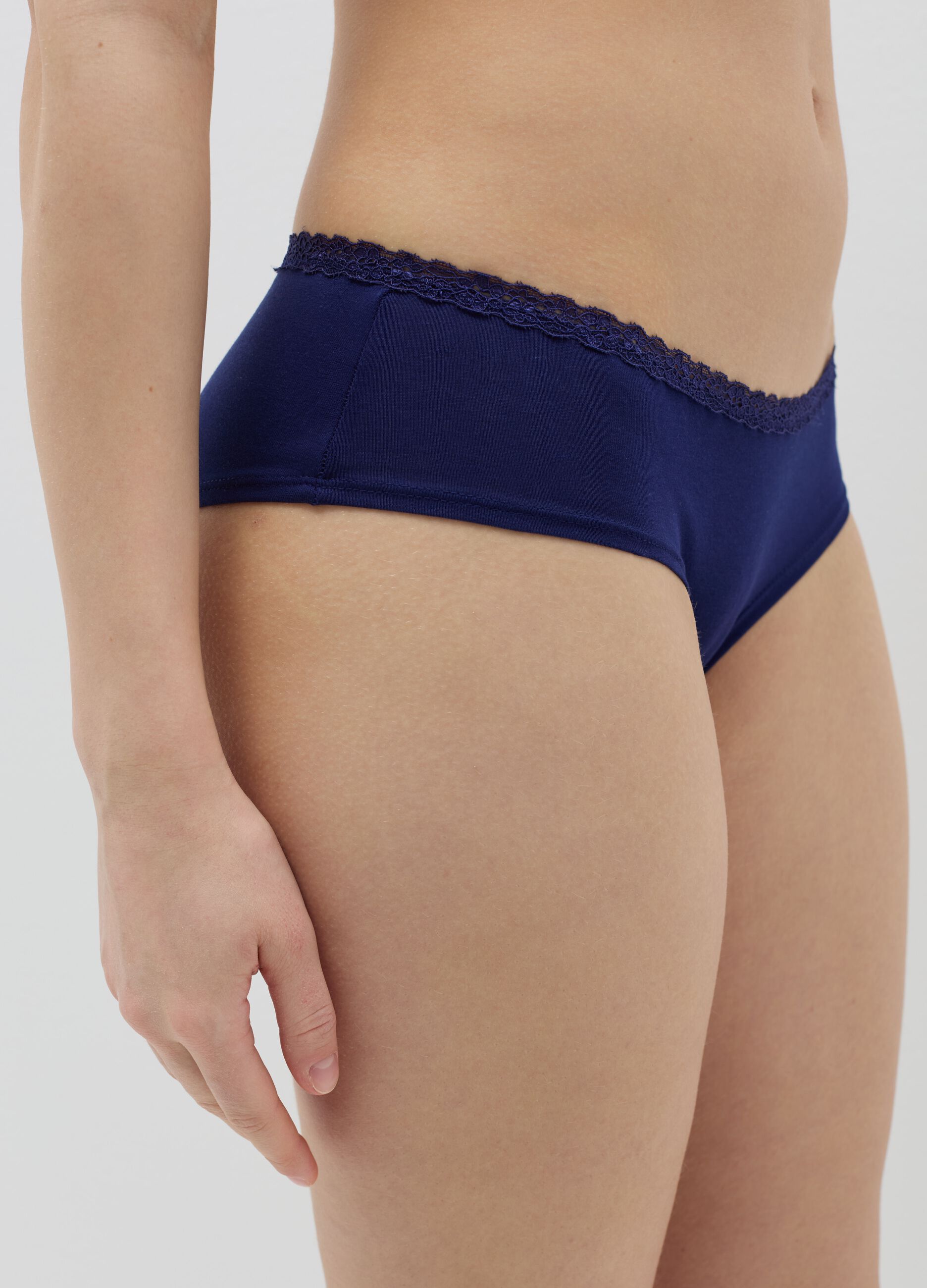 Two-pack French knickers in stretch cotton with lace