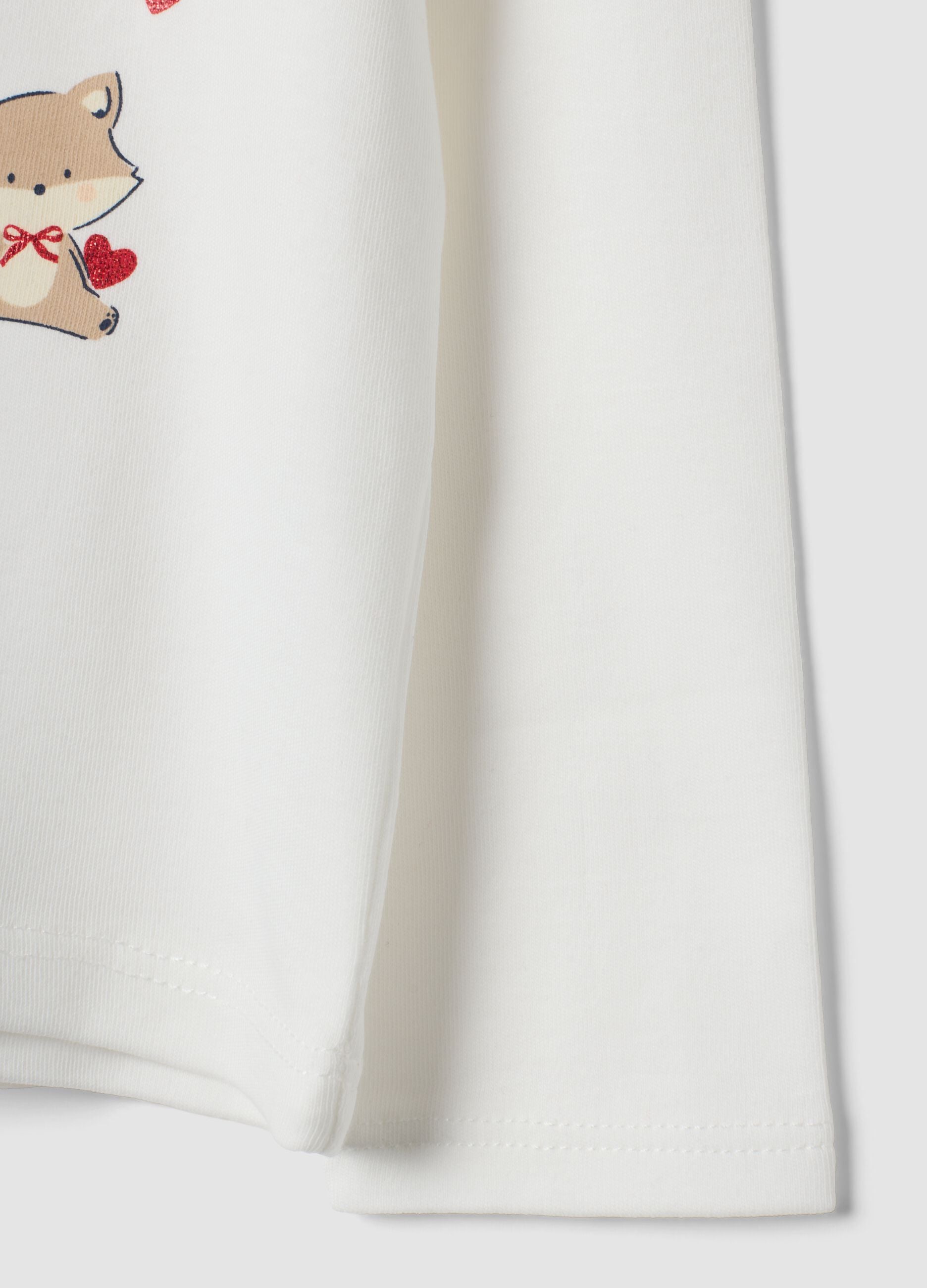 White pure cotton T-shirt with cute animal print