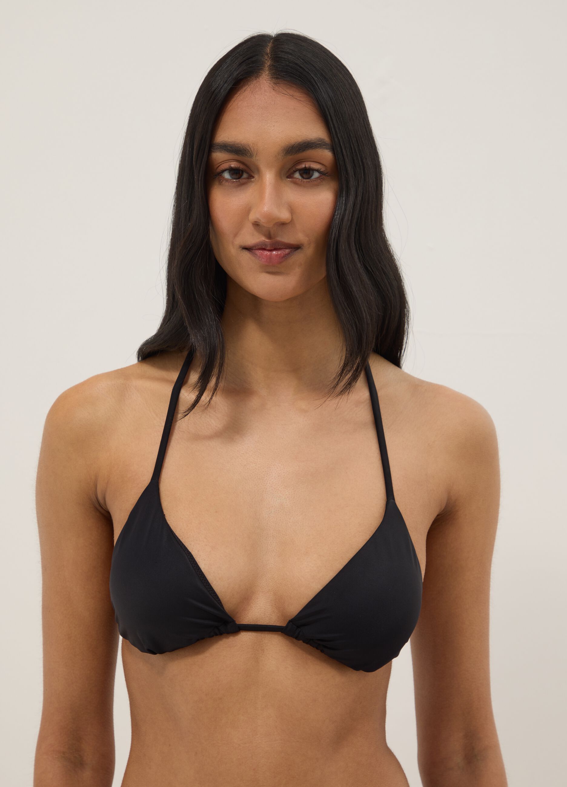 Black triangle bikini top in stretch fabric