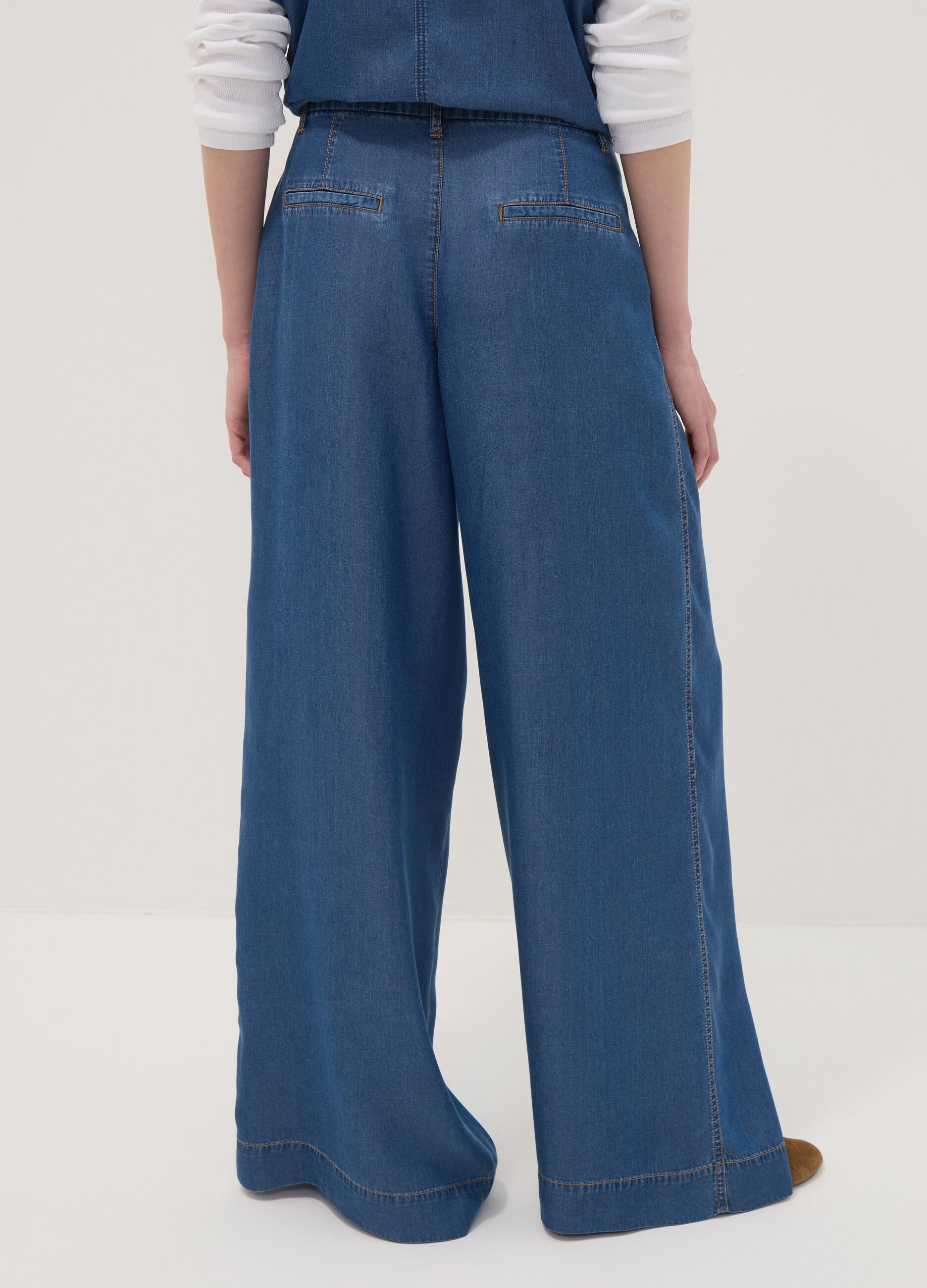 Blue wide-leg jeans in pure lyocell