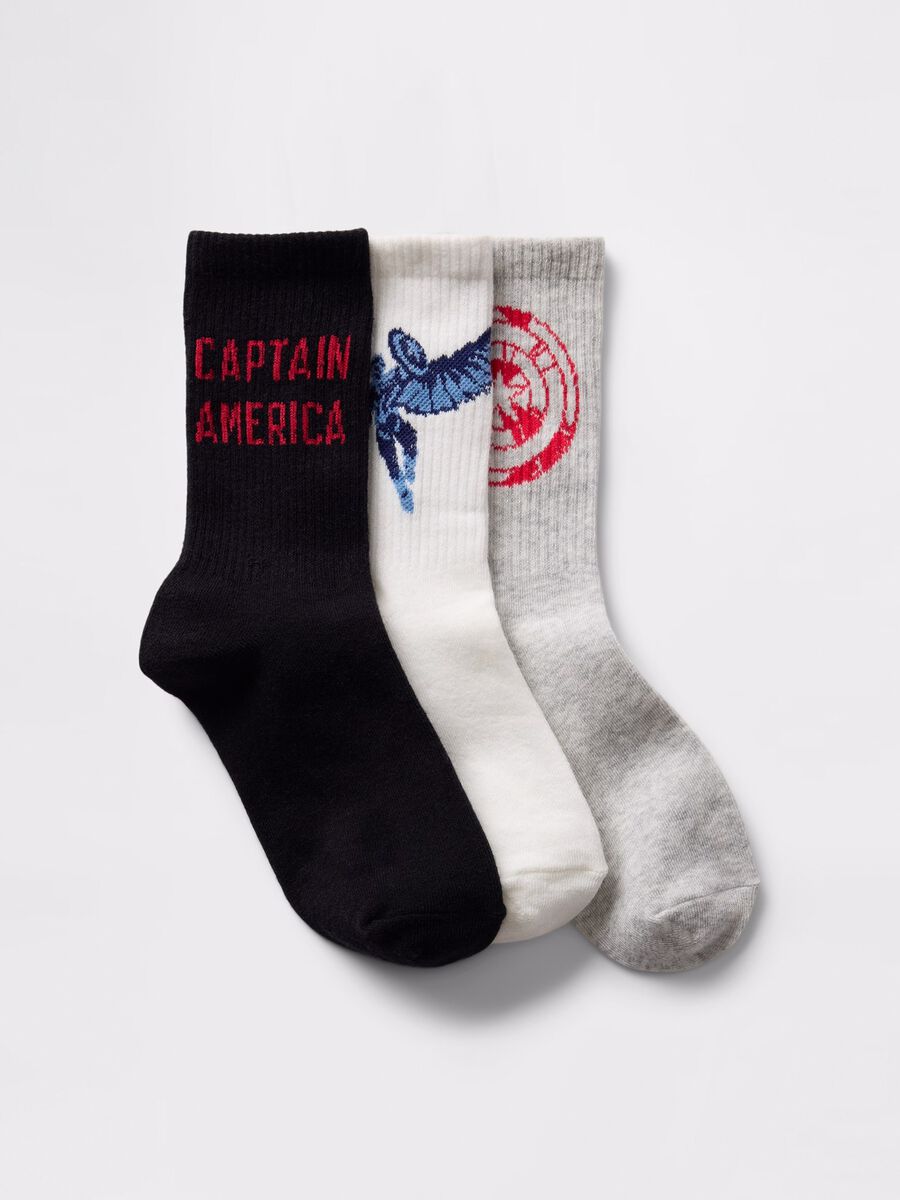 Three-pair pack black and grey socks with Captain America design_0