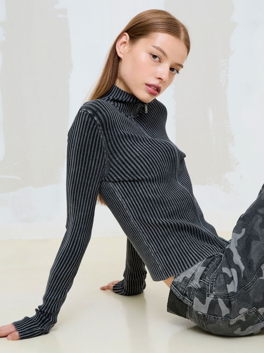 Full-Zip Ribbed Knit Vintage Grey_2