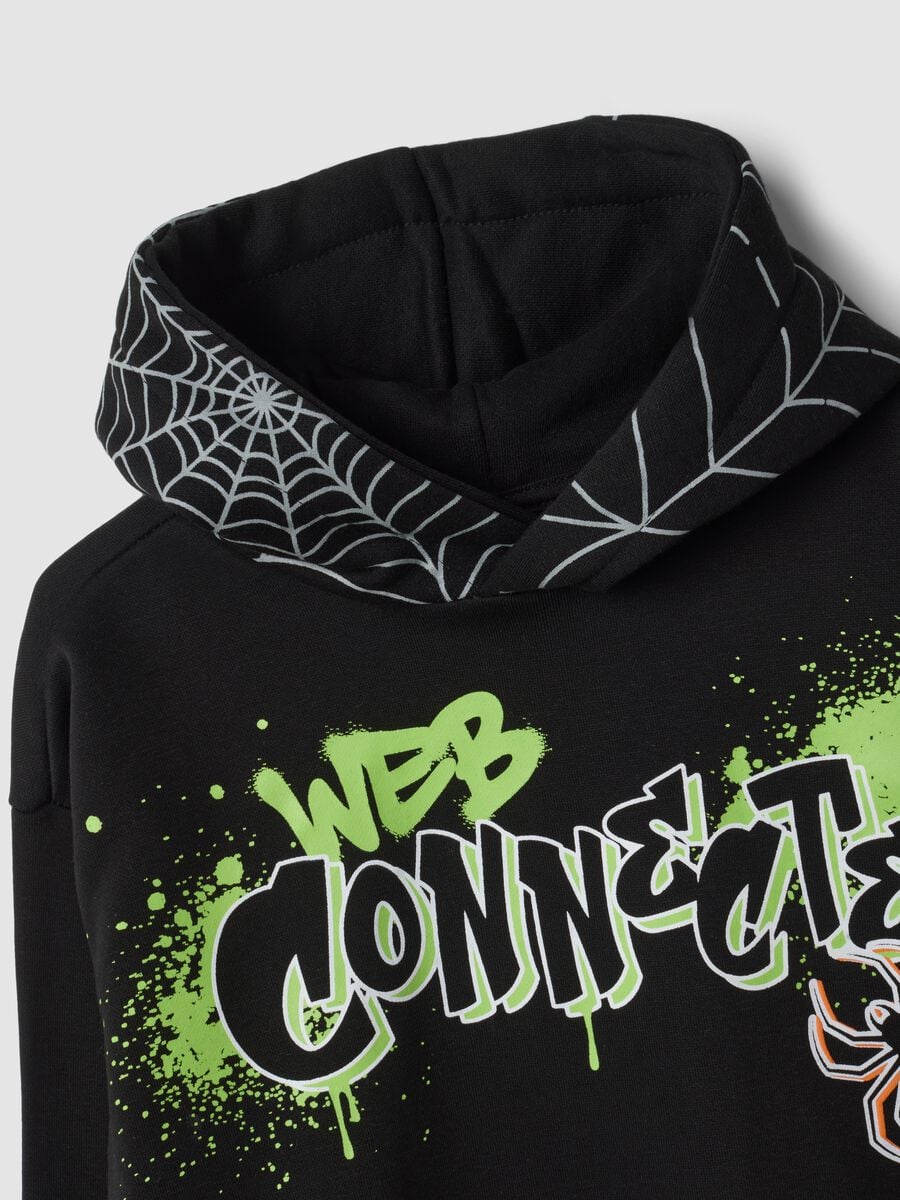 Black cotton-blend hooded sweatshirt with graffiti print, regular fit_2