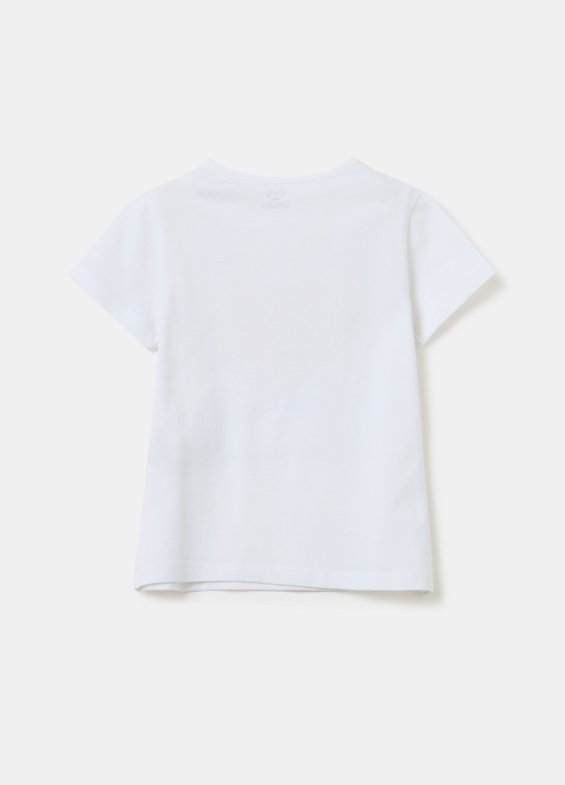 Stretch cotton T-shirt with diamantés and sequins