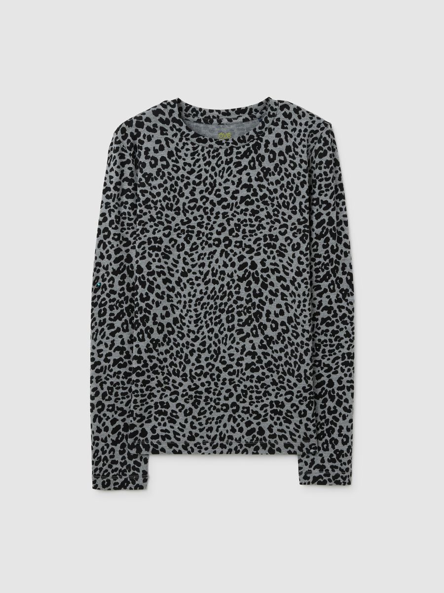 T-shirt grigia a maniche lunghe con stampa leopardata_4