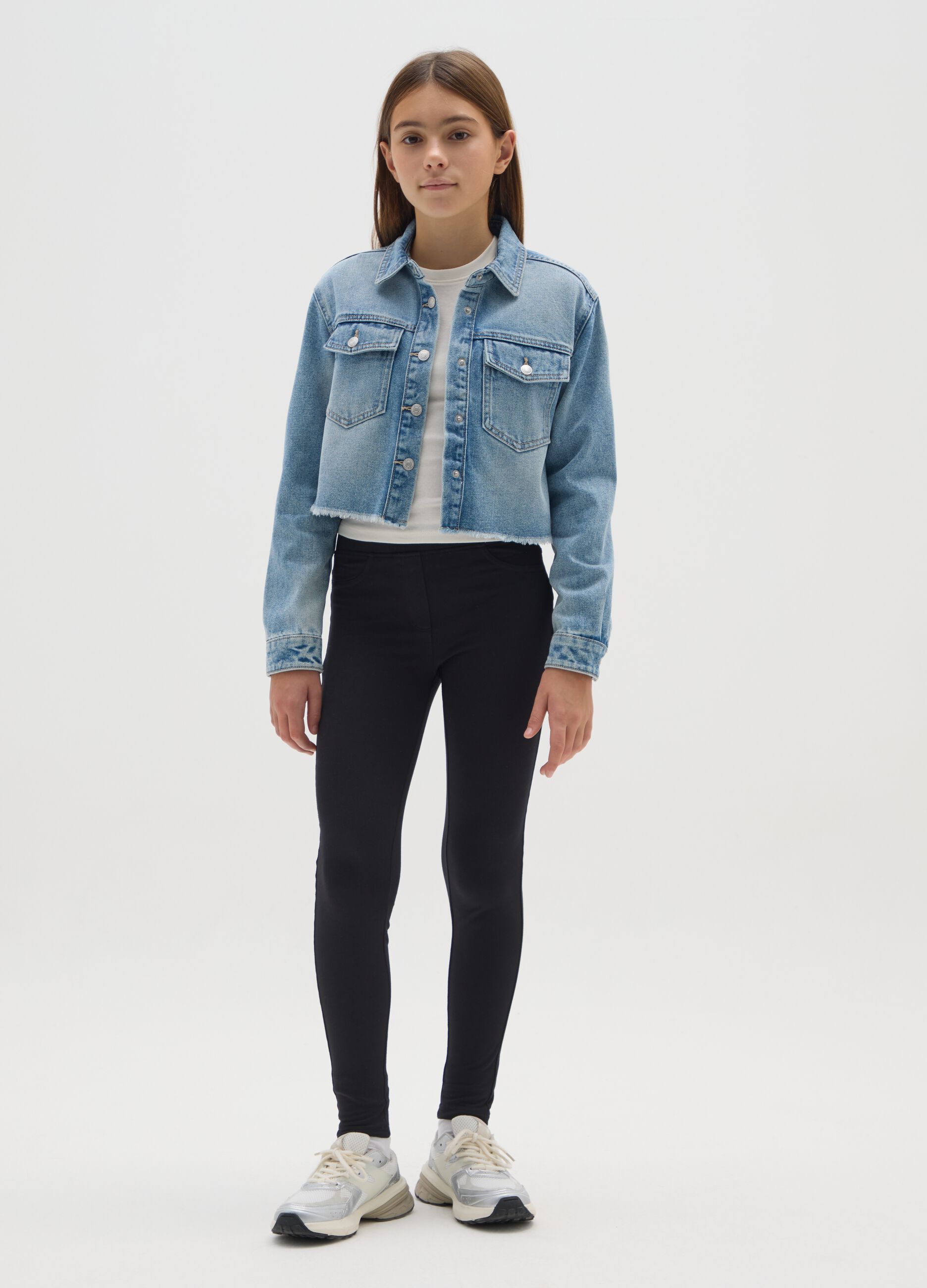 Girls' Black Stretch Cotton Treggings