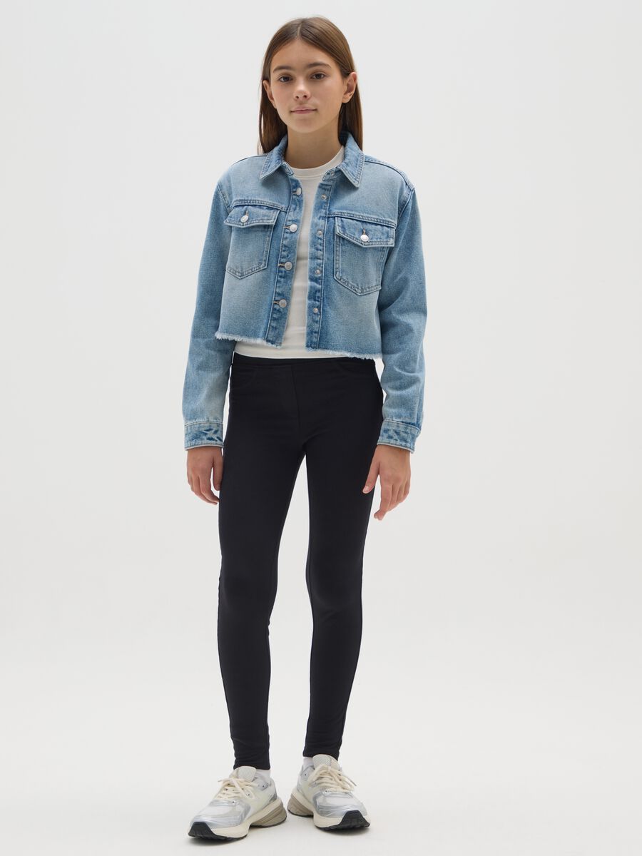 Girls' Black Stretch Cotton Treggings_1