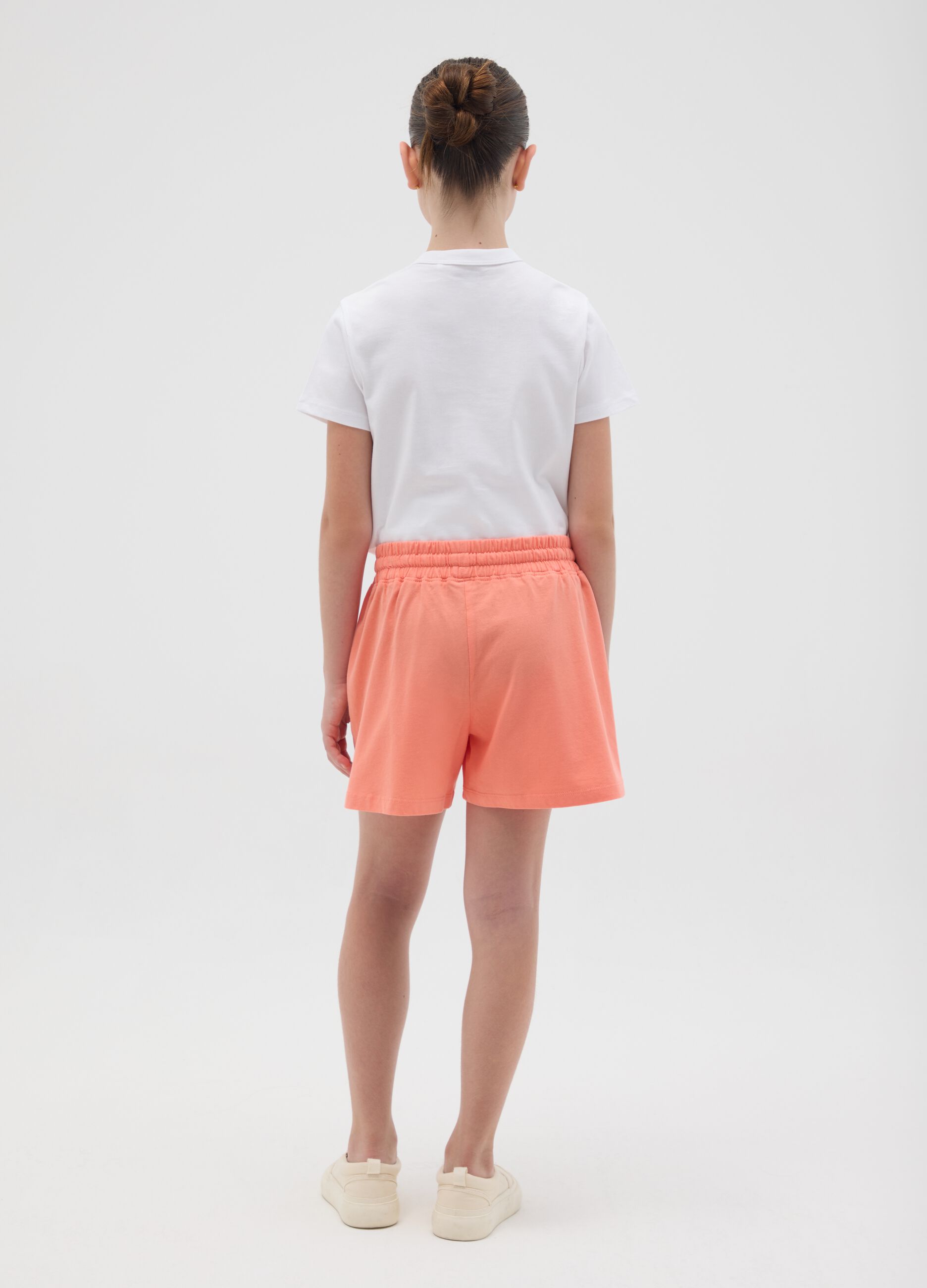 Girls' orange pure cotton shorts, regular fit