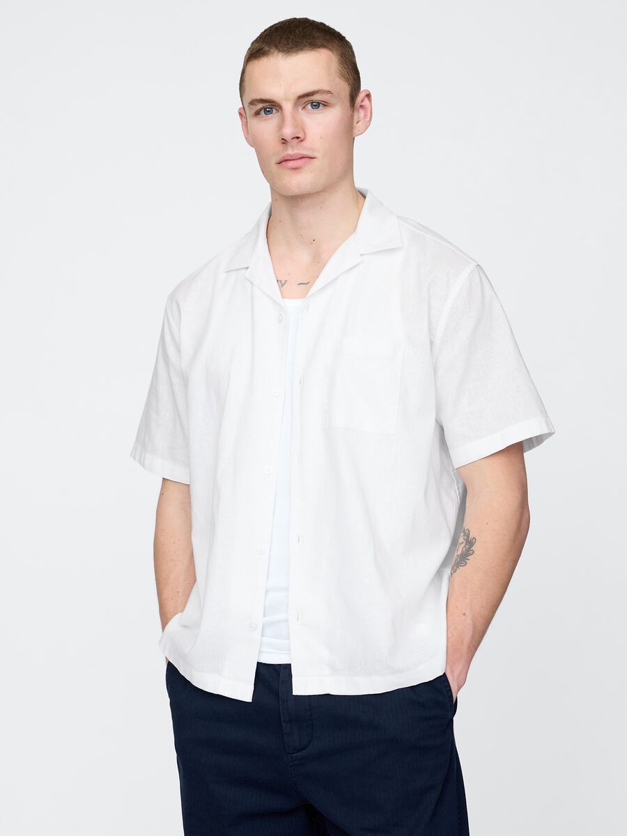 White Short-Sleeve Linen and Cotton Shirt by Gap_0
