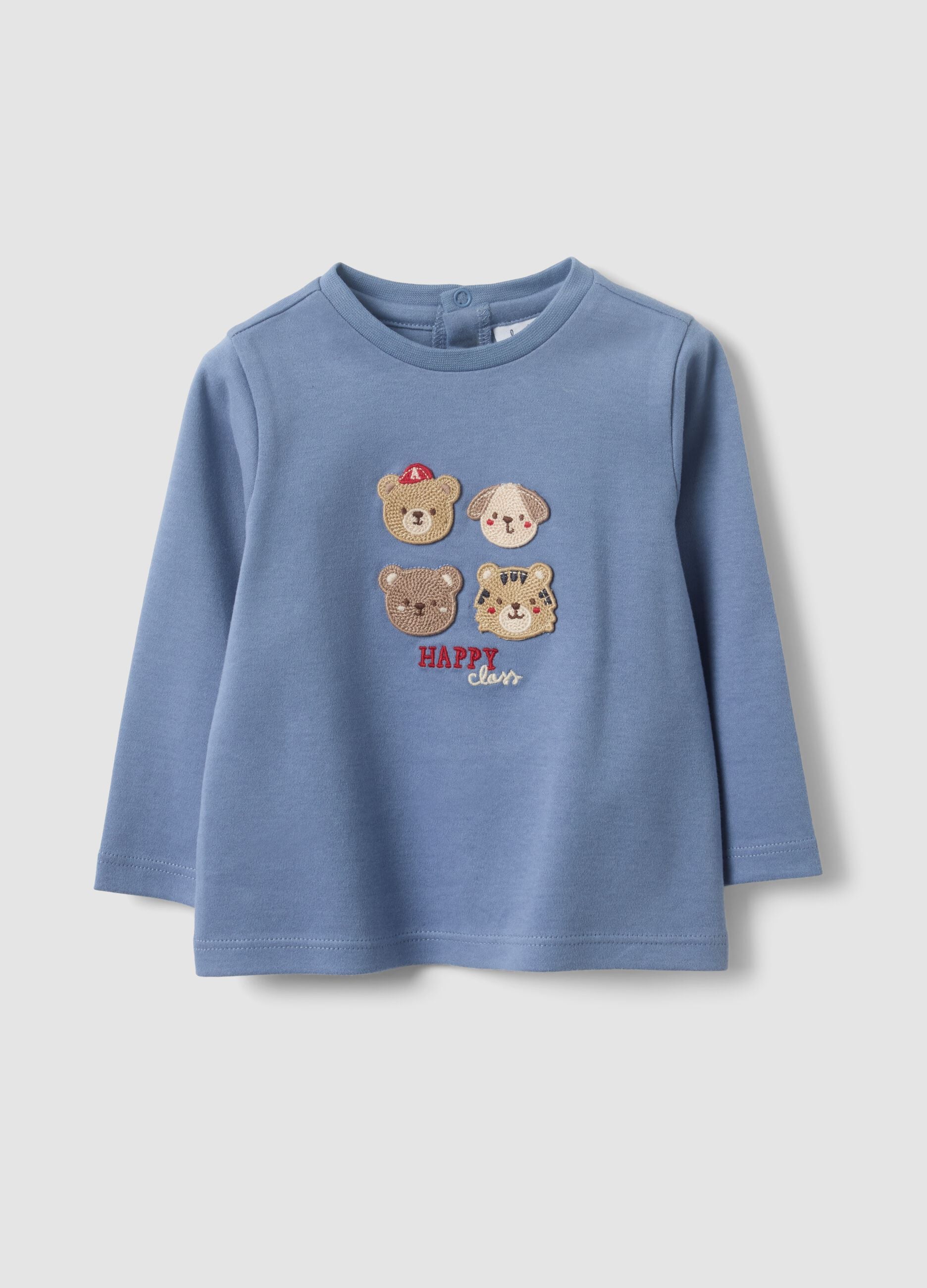 Blue long-sleeved baby top in pure organic cotton