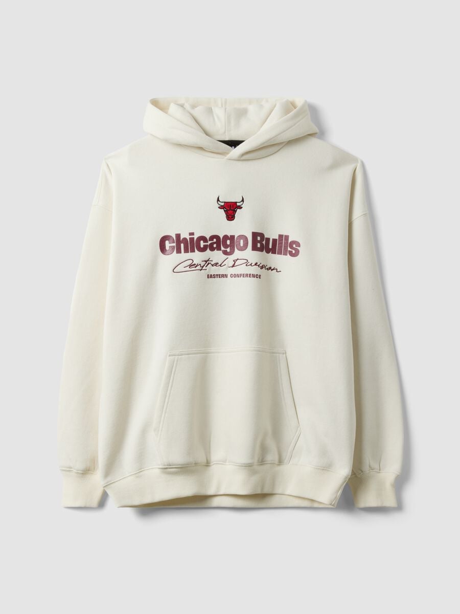 Felpa con cappuccio bianca in misto cotone con stampa Chicago Bulls_0