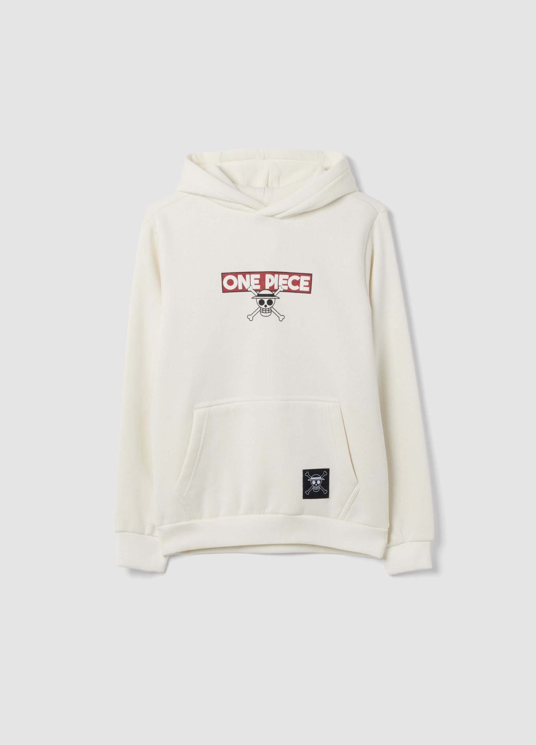 White hooded sweatshirt in cotton blend with One Piece print